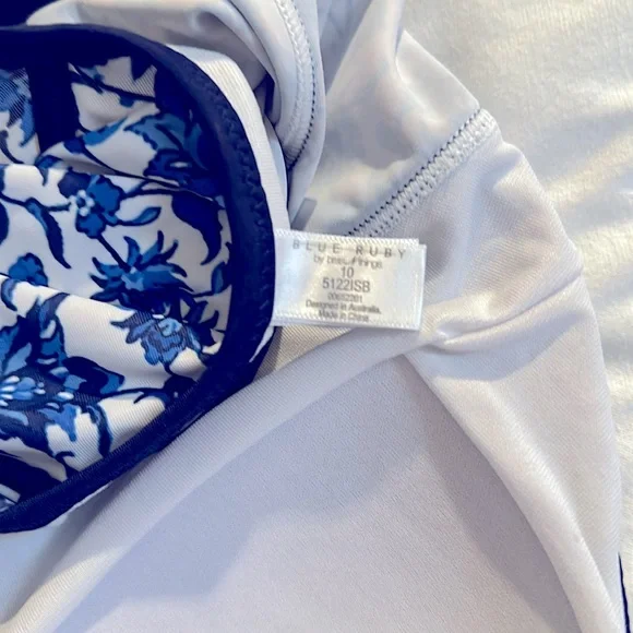 Floral Blue and White One Piece Blue Ruby Swimsuit - Picture 16 of 16